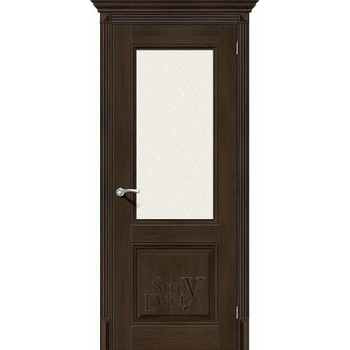 Межкомнатная дверь из экошпона Классико-33 (Dark Oak / White Сrystal) остекленная