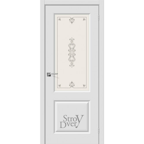 Межкомнатная дверь ПВХ Скинни-13 (П-23 (Белый) / Худ.) остекленная