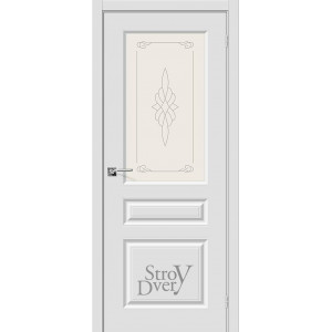 Межкомнатная дверь ПВХ Скинни-15 (П-23 (Белый) / Худ.) остекленная
