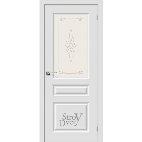 Межкомнатная дверь ПВХ Скинни-15 (П-23 (Белый) / Худ.) остекленная