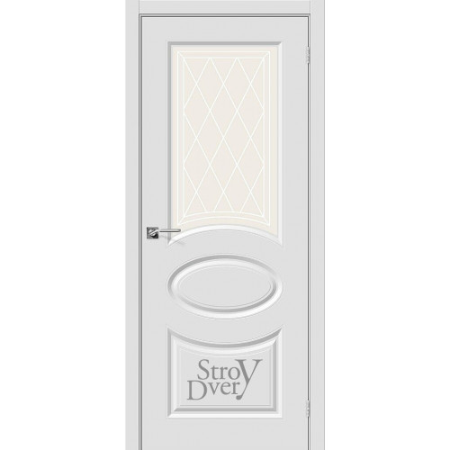 Межкомнатная дверь ПВХ Скинни-21 (П-23 (Белый) / Худ.) остекленная