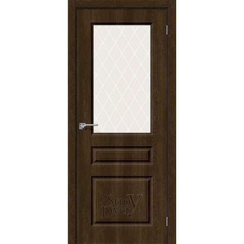 Межкомнатная дверь ПВХ Скинни-15 (Dark Barnwood / White Сrystal) остекленная