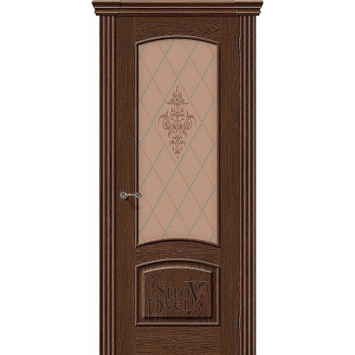 Межкомнатная дверь Амальфи (Т-32 (Виски) / Худ.) натуральный шпон, остекленная