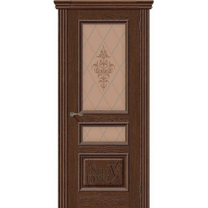 Межкомнатная дверь Вена (Т-32 (Виски) / Худ.) натуральный шпон, остекленная
