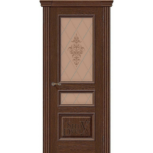 Межкомнатная дверь Вена (Т-32 (Виски) / Худ.) натуральный шпон, остекленная