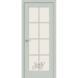 Эмалит межкомнатная дверь Прима-11.1 (Grey Matt / Magic Fog) остекленная