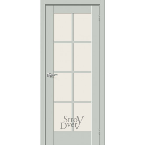 Эмалит межкомнатная дверь Прима-11.1 (Grey Matt / Magic Fog) остекленная