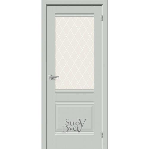 Эмалит межкомнатная дверь Прима-3 (Grey Matt / White Сrystal) остекленная