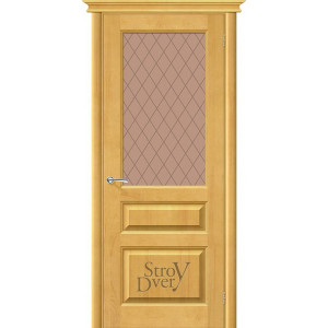Межкомнатная дверь массив М5 (Т-04 (Медовый) / Кристалл) остекленная
