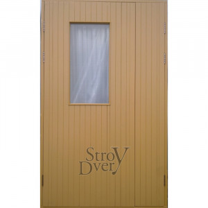 Подъездная дверь с армированным стеклом, МДФ 6 мм, обита рейкой