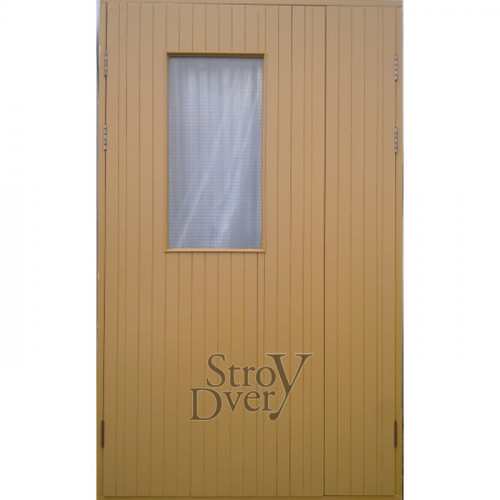 Подъездная дверь с армированным стеклом, МДФ 6 мм, обита рейкой